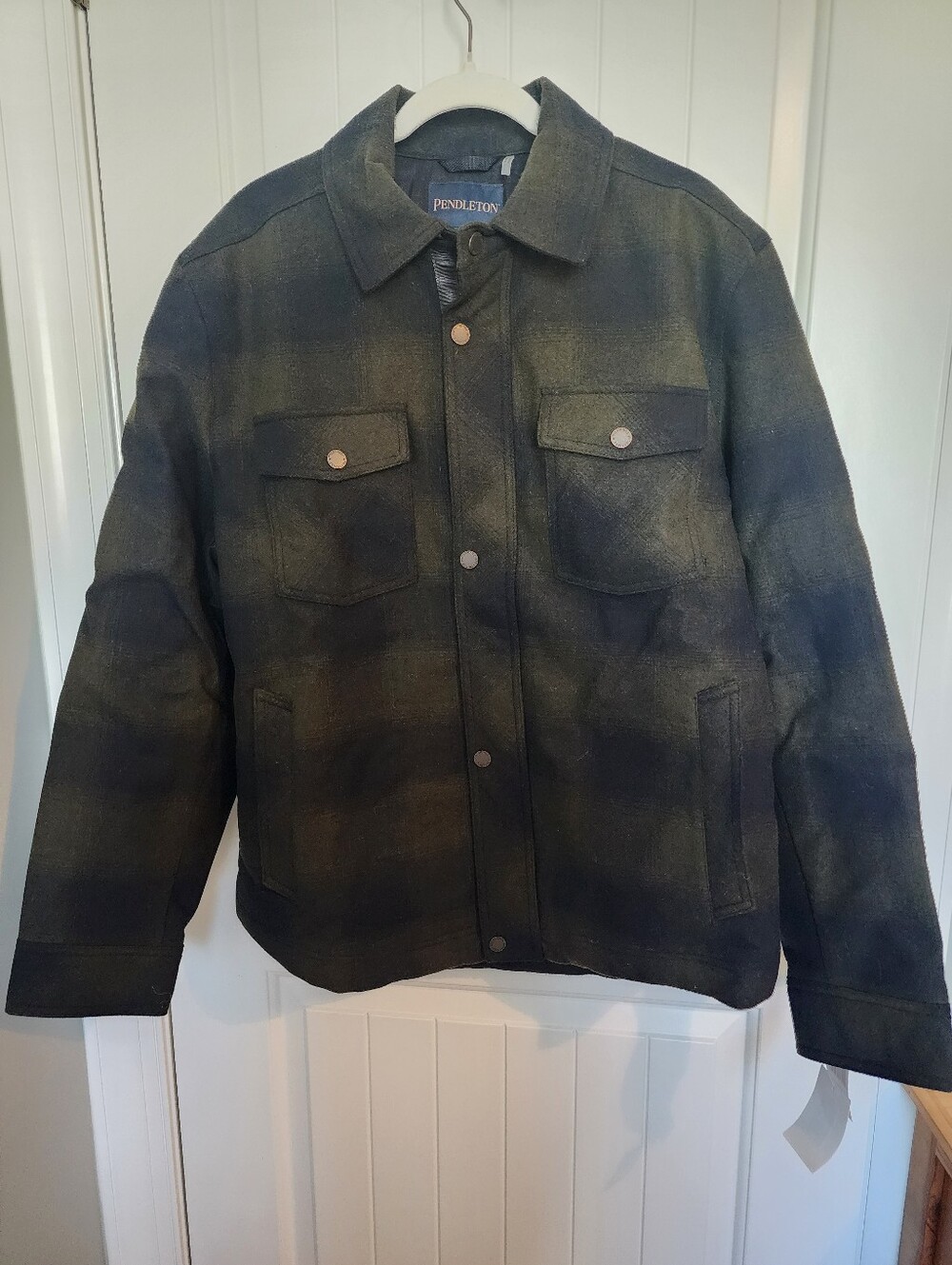 Pendleton Olive Green & Black Plaid Wool Field Jacket